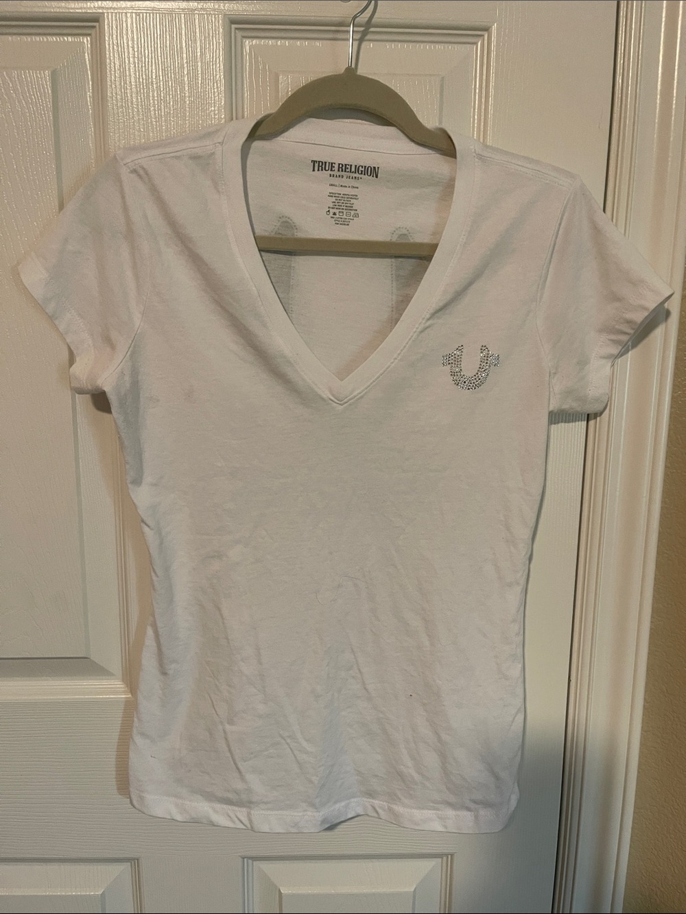 True Religion White V-Neck Logo Tee